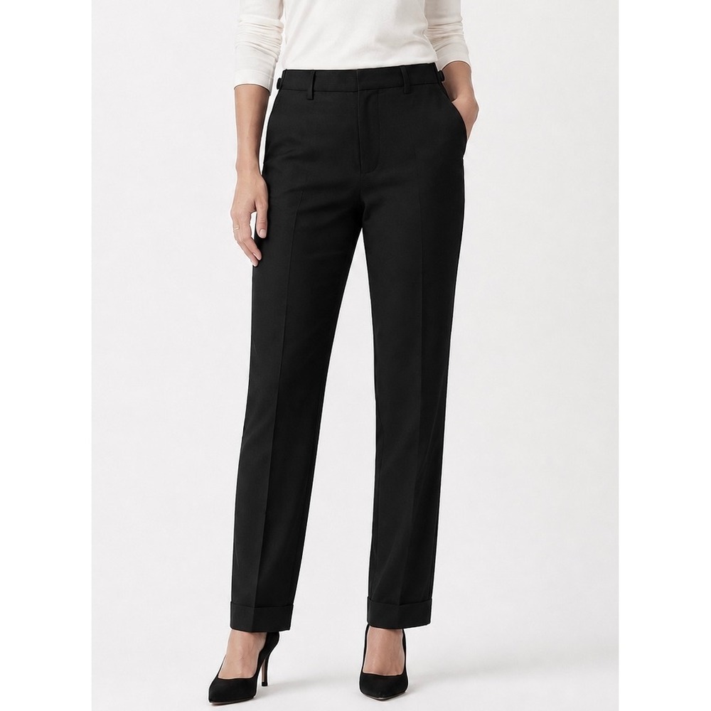 Massimo Dutti Black Linen Blend Straight Leg Trousers Side Tabs Size 30 Career